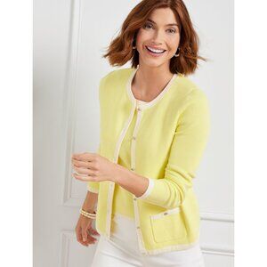 NWT Talbots Women Petite Size Medium MP Yellow Tipped Grace Cardigan Sweater NEW